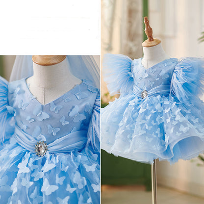 Floryme 3D Butterfly Knee-length Puffy Sleeves Toddler Birthday Dress