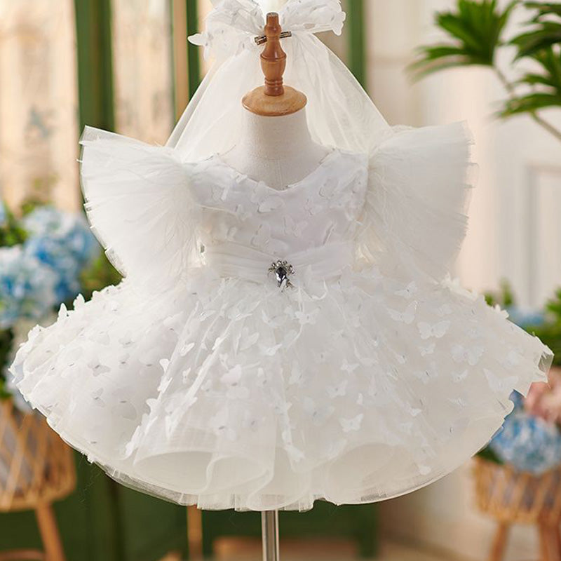 Floryme 3D Butterfly Knee-length Puffy Sleeves Toddler Birthday Dress