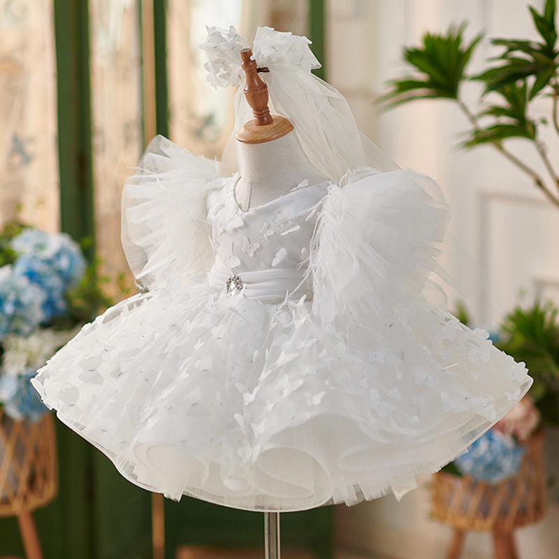 Floryme 3D Butterfly Knee-length Puffy Sleeves Toddler Birthday Dress