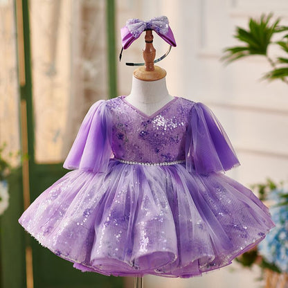 Floryme Princess Tulle Sequins Knee-length Toddler Birthday Dress