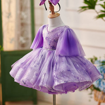 Floryme Princess Tulle Sequins Knee-length Toddler Birthday Dress