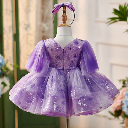 Floryme Princess Tulle Sequins Knee-length Toddler Birthday Dress