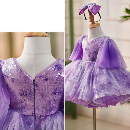 Floryme Princess Tulle Sequins Knee-length Toddler Birthday Dress