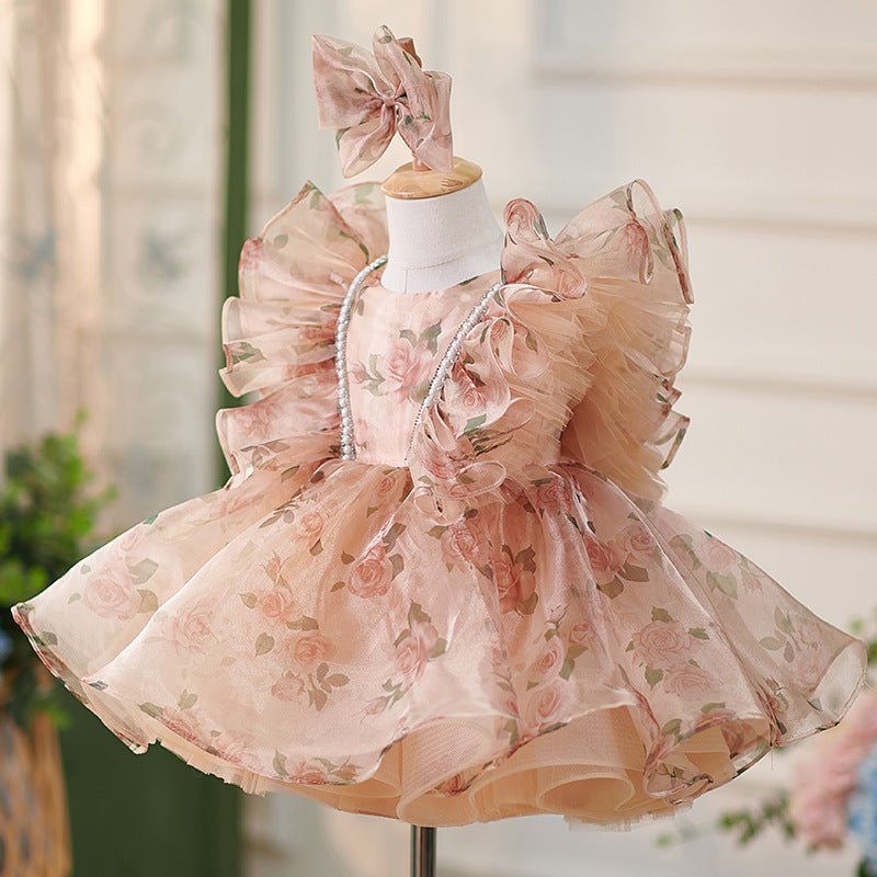 Floryme Floral Organza Knee-length Baby Girl Birthday Dress