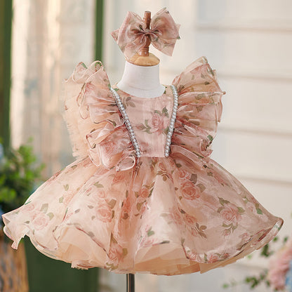 Floryme Floral Organza Knee-length Baby Girl Birthday Dress