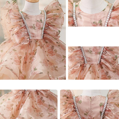 Floryme Floral Organza Knee-length Baby Girl Birthday Dress