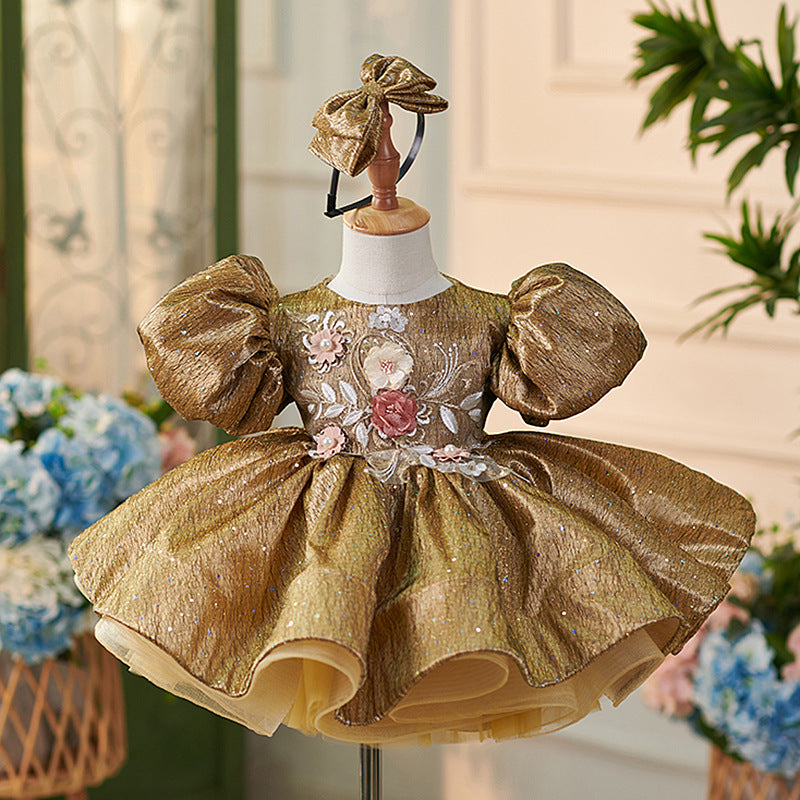 Floryme Embroidery 3D-Flower Knee-length Toddler Birthday Dress