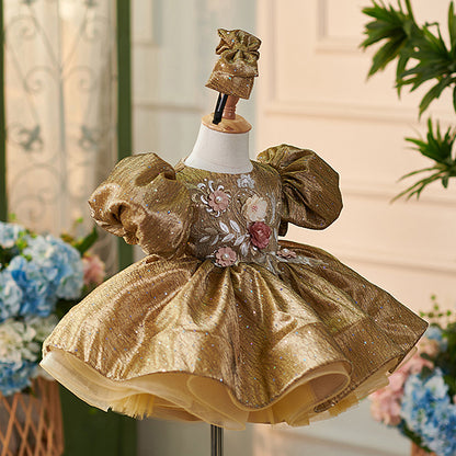 Floryme Embroidery 3D-Flower Knee-length Toddler Birthday Dress