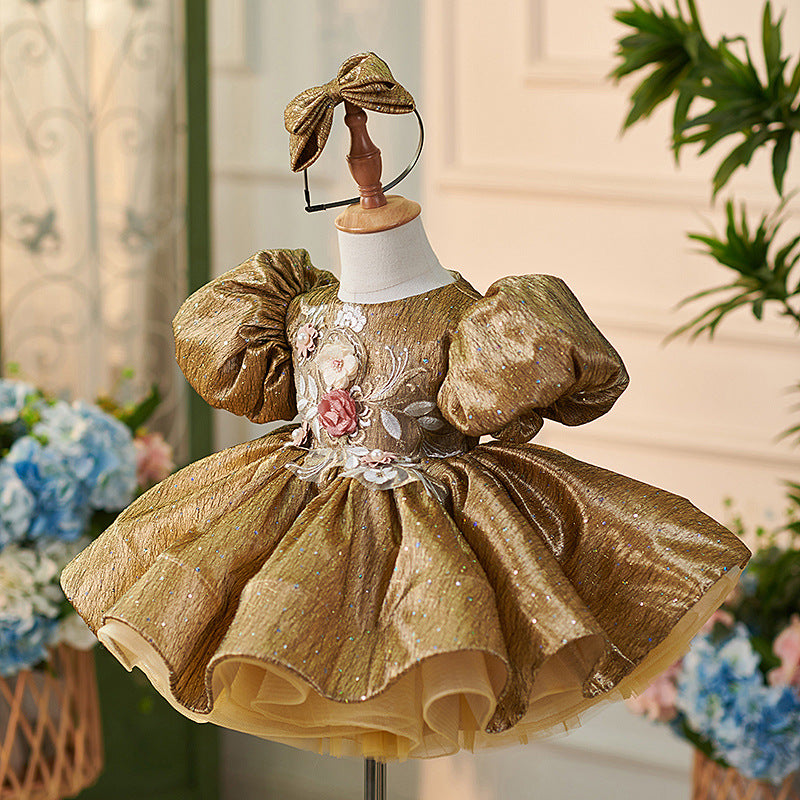 Floryme Embroidery 3D-Flower Knee-length Toddler Birthday Dress