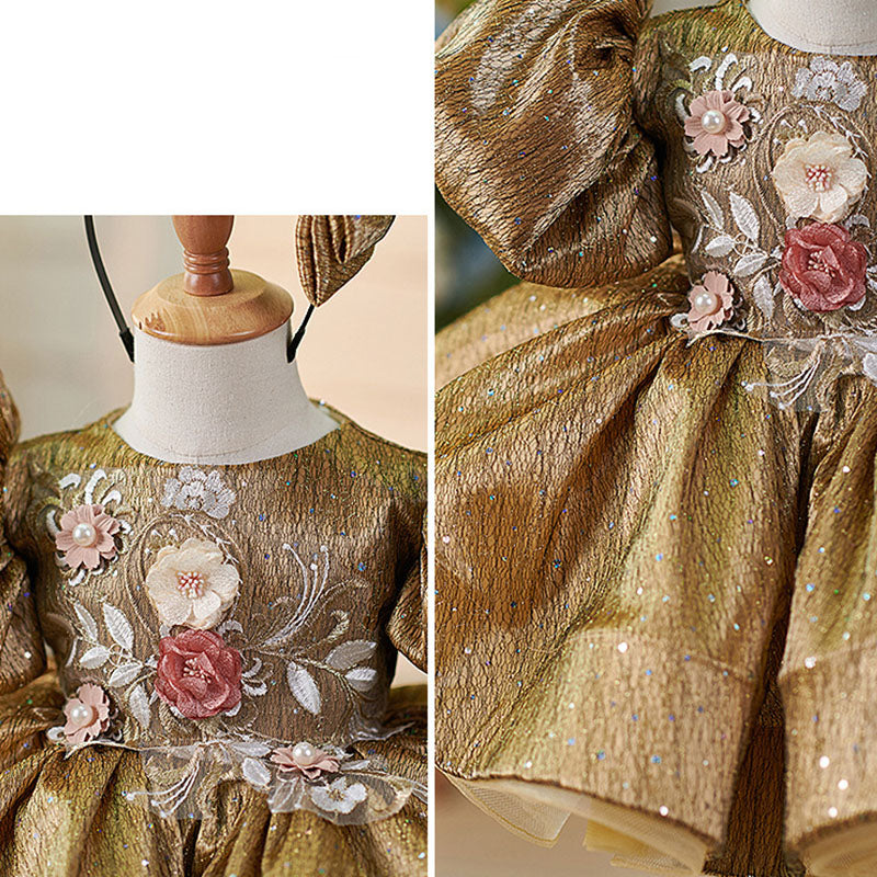 Floryme Embroidery 3D-Flower Knee-length Toddler Birthday Dress