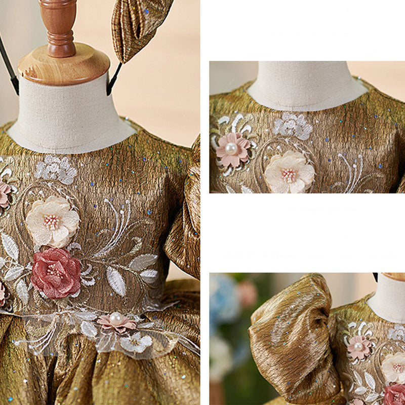 Floryme Embroidery 3D-Flower Knee-length Toddler Birthday Dress