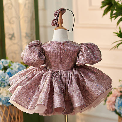 Floryme Embroidery 3D-Flower Satin Knee-length Baby Girl Birthday Dress