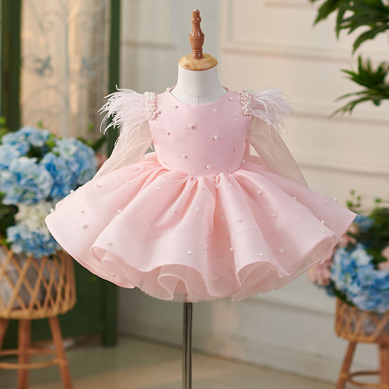 Floryme Princess Satin Tulle Knee-length Toddler Birthday Dress