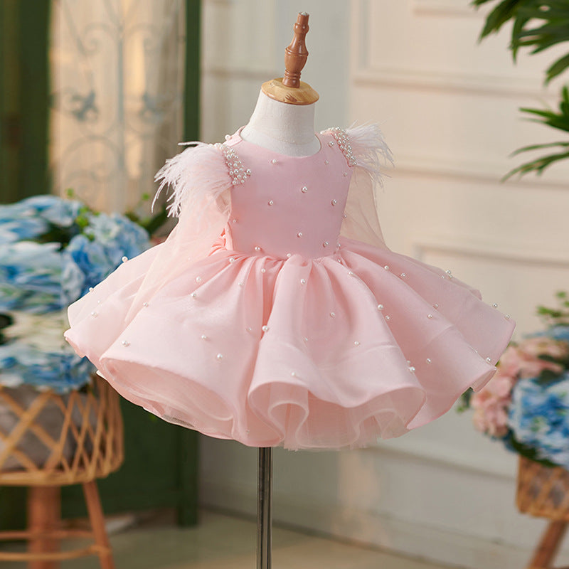 Floryme Princess Satin Tulle Knee-length Toddler Birthday Dress