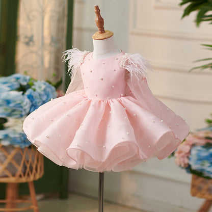 Floryme Princess Satin Tulle Knee-length Toddler Birthday Dress