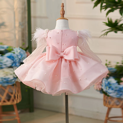 Floryme Princess Satin Tulle Knee-length Toddler Birthday Dress