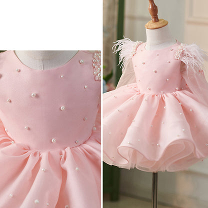 Floryme Princess Satin Tulle Knee-length Toddler Birthday Dress