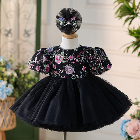 Floryme Embroidery Princess Tulle Knee-length Toddler Birthday Dress