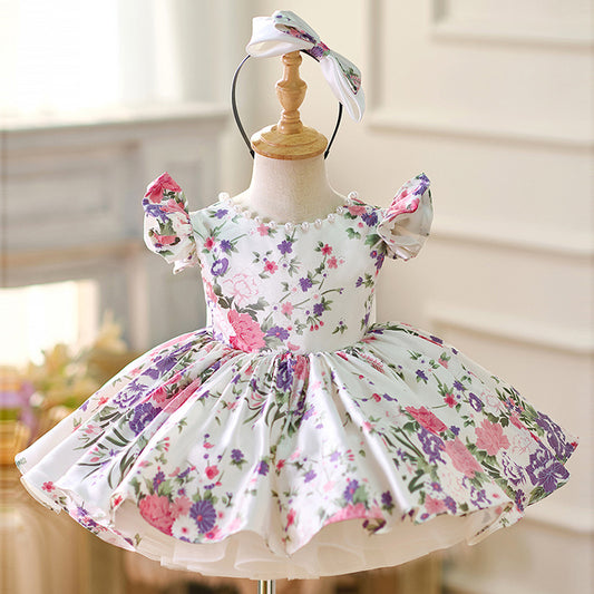 Floryme Princess Satin Knee-length Toddler Birthday Dress