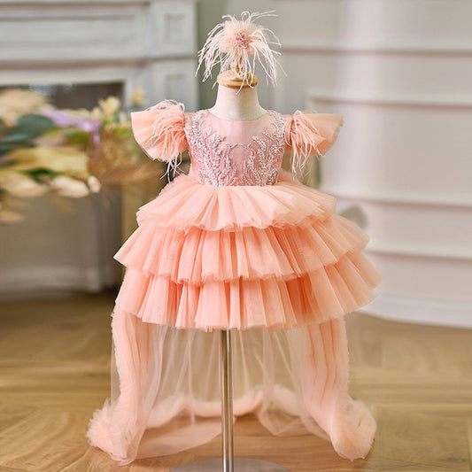 Floryme Embroidery Princess Knee-length Baby Girl Birthday Dress