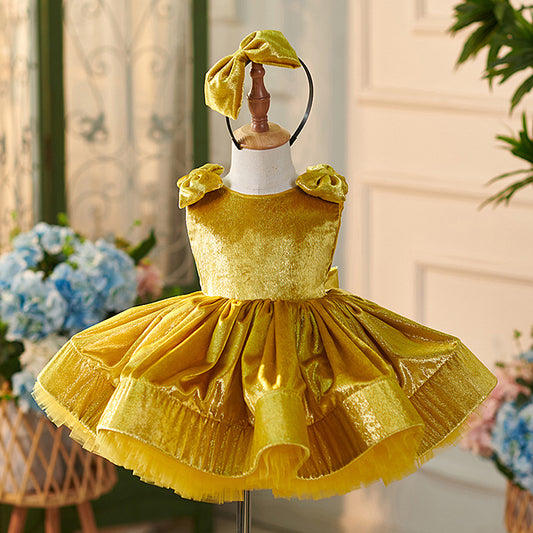 Floryme Princess Satin Knee-length Baby Girl Birthday Dress