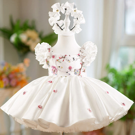 Floryme  Satin/Tulle Knee-length Baby Girl Birthday Dress
