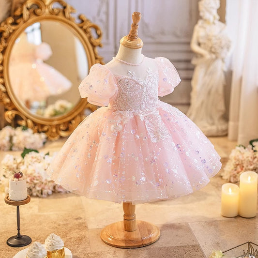 Floryme Butterfly Short Sleeves Knee-length Toddler Birthday Dress