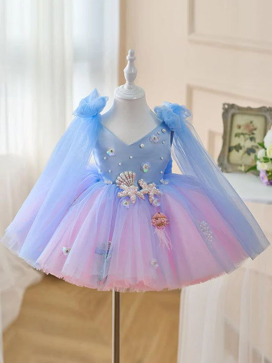 Floryme Satin/Tulle Knee-length Baby Girl Birthday Dress, Pageant & Themed Party Gown