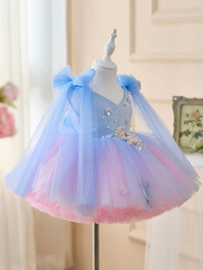 Floryme Satin/Tulle Knee-length Baby Girl Birthday Dress, Pageant & Themed Party Gown