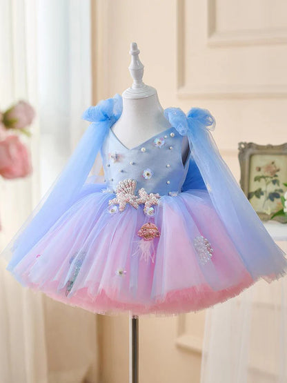 Floryme Satin/Tulle Knee-length Baby Girl Birthday Dress, Pageant & Themed Party Gown