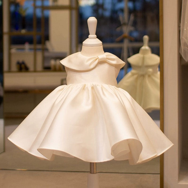 Floryme Satin Knee-length Gown for Christening & First Birthday with Bow