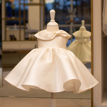 Floryme Satin Knee-length Gown for Christening & First Birthday with Bow