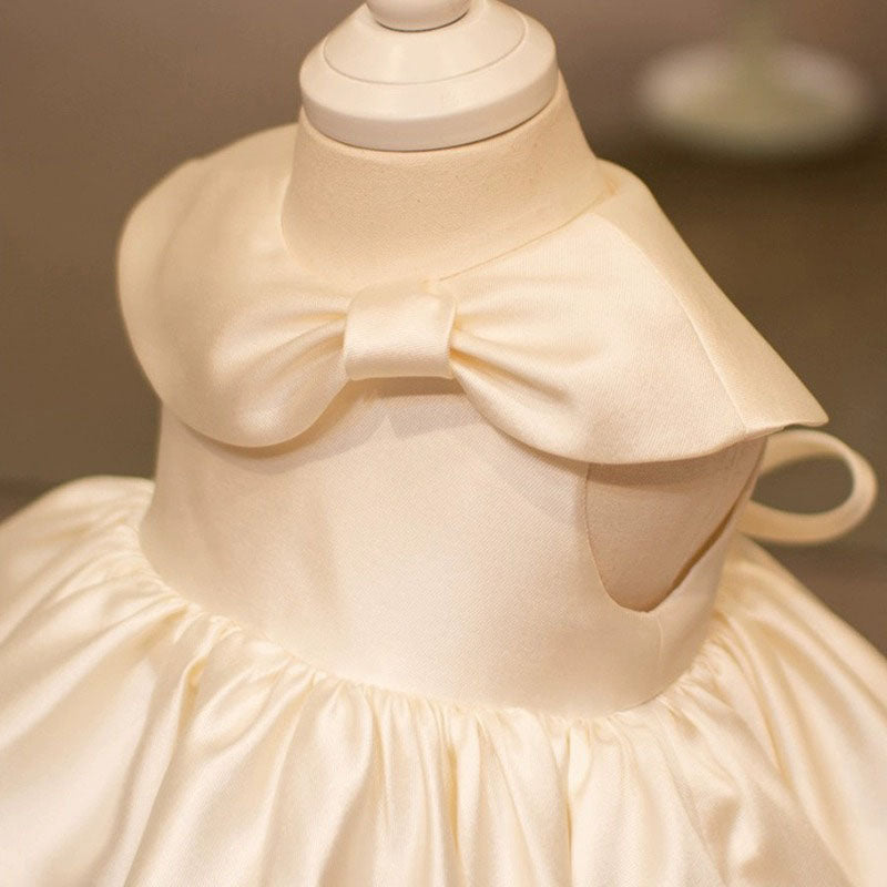 Floryme Satin Knee-length Gown for Christening & First Birthday with Bow