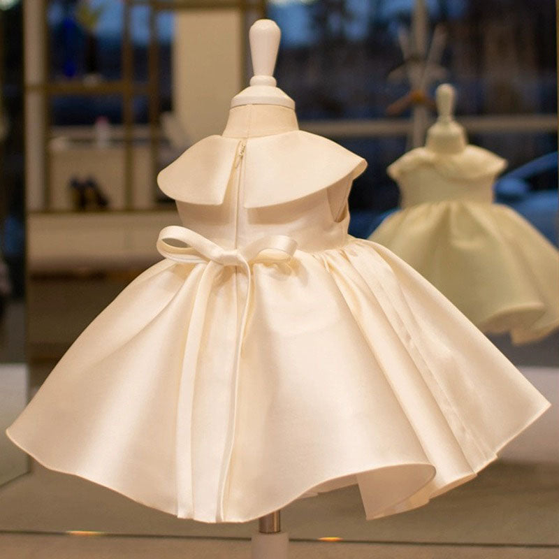 Floryme Satin Knee-length Gown for Christening & First Birthday with Bow