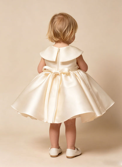 Floryme Satin Knee-length Gown for Christening & First Birthday with Bow