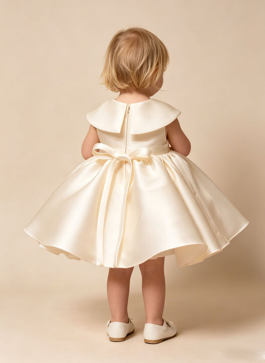 Floryme Satin Knee-length Gown for Christening & First Birthday with Bow