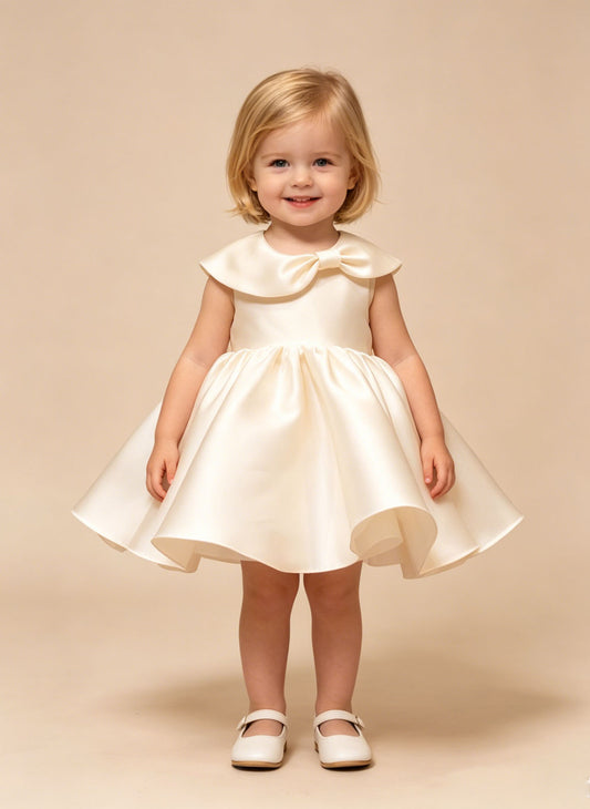 Floryme Satin Knee-length Gown for Christening & First Birthday with Bow